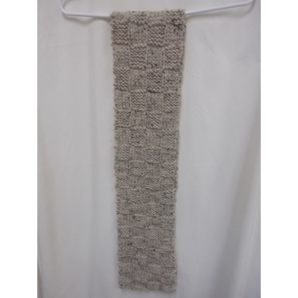 Handmade Oatmeal Beige Tweed Chunky Knit Scarf Checkerboard Basketweave Texture